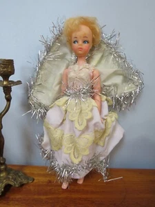 Vintage Christmas Fairy Tree Topper Angel 70s 60s Kitsch Tinsel Retro Bubble Cut - Picture 1 of 5