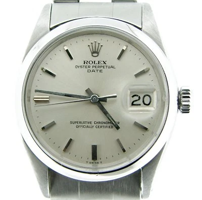 Mens Rolex Date Stainless Steel Watch Oyster Rivet Band Silver Dial Vintage 1500 - Image 1 of 4