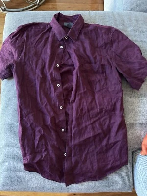 男式 forever21 勃艮第短袖亚麻纽扣大号  — 第 1/3 张图片