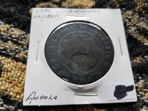 Angola 2 Macutas (1837) Struck on 1786 - Circulated - Low Grade/Worn Tariff Incl - Picture 1 of 2