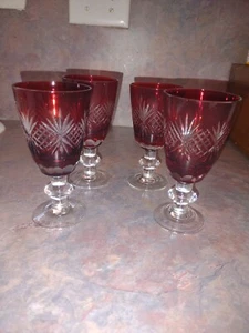 4 Ruby Red Cut To Clear Bohemia Cordial Glasses - Picture 1 of 3