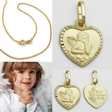 Kinder Gott schütze Dich Schutz Engel Herz Echt Silber 925 vergoldet mit Kette