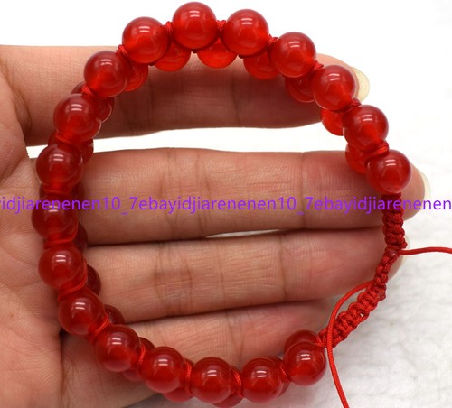 VALENTINO Bracciale regolabile naturale 2 file 8 mm giada rossa pietre preziose basi tonde 7 5 in