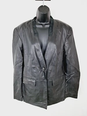 Bod Christensen Leather Jacket Blazer XL Black One Button Lined LS Womens - Image 1 of 4