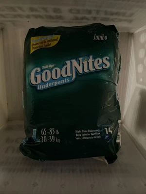 1x Calzoncillos GoodNites Vintage Jumbo Talla Grande 65-85 Lbs 14ct abiertos Foto 1 de 2