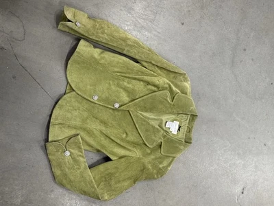 Vtg 90s Live A Little Jacket Women’s M Green Leather Coat Retro Vintage Stone - Image 1 of 4