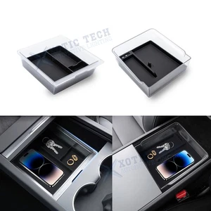 Black Center Hidden Armrest Storage Box Container For Tesla Model Y Juniper 2pcs - Picture 1 of 14