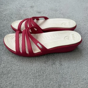 Crocs Sandals Womens Size 8 Pink Wedge Slide Strappy Slip On Comfort Croslite - Picture 1 of 12