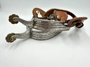 Western Cowboy Spurs Unbranded Silver Tone Vintage Etched - Picture 1 of 12