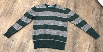 Billabong Mens M Crew Neck Wool Blend  Sweater Gray Green Striped pullover   - Image 1 of 4