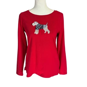 Talbots Petite PS Rot Langarm Winter Terrier Hund Pullover T-Shirt - Bild 1 von 9