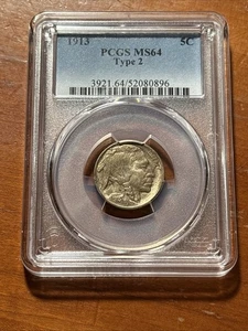 Indian Head Buffalo Nickel 1913 tipo 2 - graduación profesional MS64 - Imagen 1 de 4