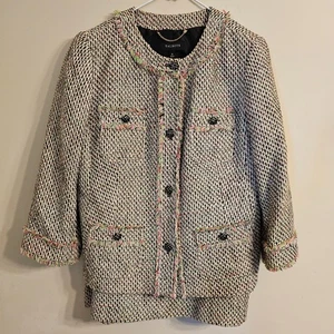 Talbots Tweed Skirt Suit Skirt and Jacket 3/4 Sleeve Black/Pink/Green Size 12 - Picture 1 of 15