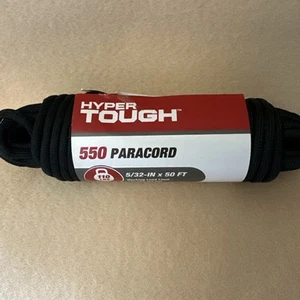 HYPER TOUGH~Black Utility 550 Paracord-50 feet-5/32” - Picture 1 of 3