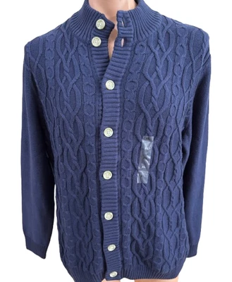 Suéter cárdigan azul tejido con cable grueso Club Room para hombre XL $70 NUEVO Foto 1 de 3