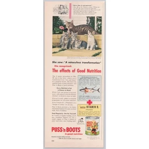 1956 Puss N Boots Cat Food Vtg Half Page Color PRINT AD Kitten Fish Nutrition - Picture 1 of 1