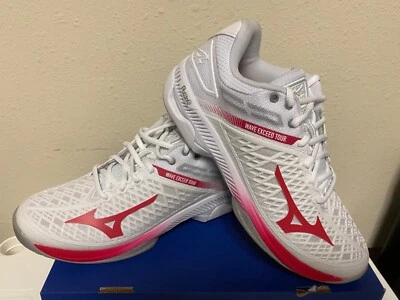 Mizuno Women's Wave Exceed Tour 4 AC Tennis Shoes in White/Red/Grey - Image 1 of 3