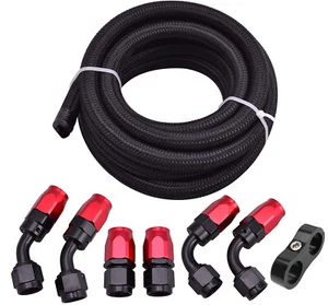 Fuel line Hose 4AN AN4 Fittings Kit Braided Nylon Stainless Steel Oil Gas 10ft - Picture 1 of 13