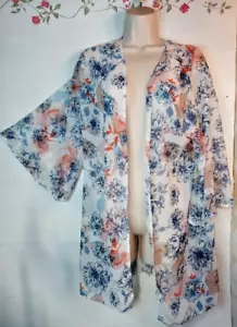 Stunning Relaxed Fit Floral Print Sheer Kimono Cardigan Cover Up Women’s Sz M - Picture 1 of 4