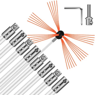 39FT Chimney Sweep Cleaning Brush Kit Rotary w/ 12 Rods, Snap Locking 45 Degree