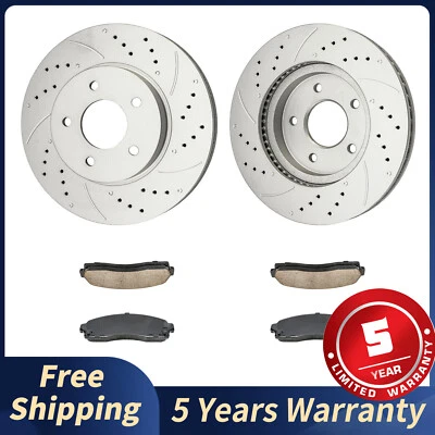 Front Drilled Brake Rotors + Brake Pads For Chevrolet Equinox 2005-2006 3.4L - Image 1 of 4