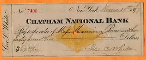 New York, NY, Chatham National Bank 1877 assegno a Manning Bowman & Co. - Foto 1 di 3