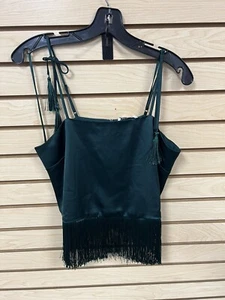 Neu mit Etikett Rachel Zoe smaragdgrün Fransen Saum Quaste Satin-ähnliches Top Damen Gr. Small - Bild 1 von 7