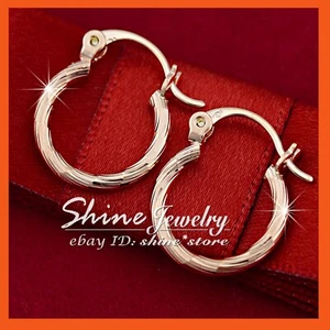 18K Rose GOLD GF TWIST RING HOOP HUGGIE SLEEPER BAND LADIES GIRLS KIDS EARRINGS - Picture 1 of 5