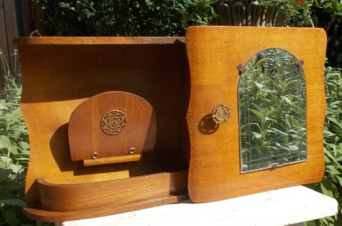 Beautiful Art Deco Kitchen Apothecary Medicine Wall Bathroom Cabinet Wood Etched Cover