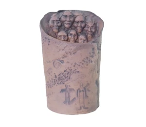 Kunstkeramik Kerzenhalter Abdeckung Raku Indianer Gesichter JH Boone Lan Spurgers - Bild 1 von 6