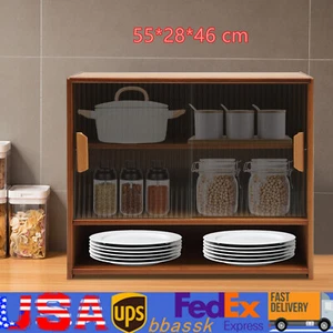 Kitchen Pantry Sideboard Bamboo Small Storage Cabinet Sliding Door Cupboard - Picture 1 of 18
