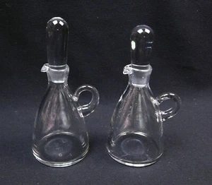 2 Vintage MCM Clear Crystal Cruets Modernist 6.75" Tall - Picture 1 of 8