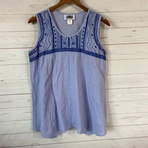 Metropolitan Embroidered Cotton Tank Top XL Blue Sharkbite Hem Pullover - Picture 1 of 6