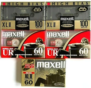 5 BRAND NEW MAXELL AUDIO CASSETTE TAPES 2 XLII 100 / 1 XLII 60 / 2 UR 60 SEALED - Picture 1 of 3