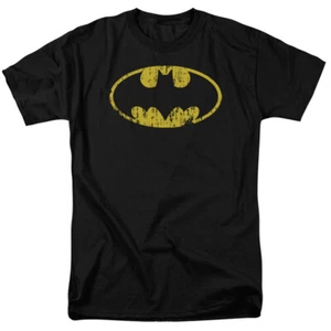 Batman Classic Bat Signal Logo Distressed T Shirt Licensed Comic Book Tee Black - Picture 1 of 2