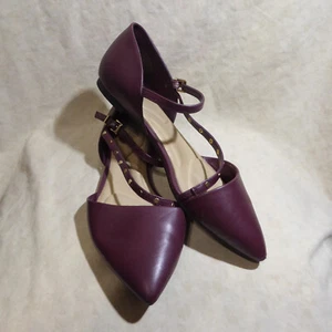 🩰 Apt. 9 Ballerine D'Orsay a punta alla caviglia e cinturino incrociato tg 8 M similpelle bordeaux - Foto 1 di 14