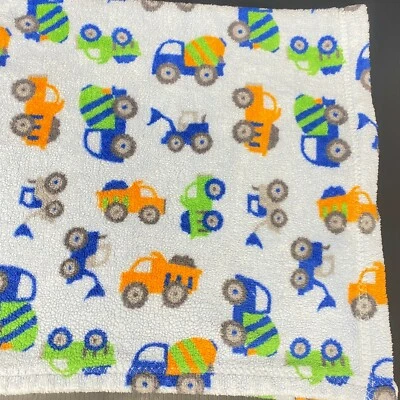 Cutie Pie Blue Baby Blanket  Dump Truck Cement Mixer Dozer Construction Vehicles - Image 1 of 3