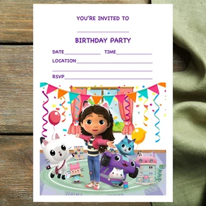 GABBY'S DOLLHOUSE PARTY INVITATIONS - 10 A5 paper invites & envelopes - Picture 1 of 3