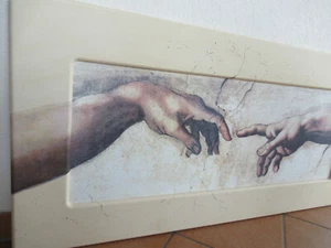 Kunstdruck, Bild,  Michelangelo, Hände, mit handbemaltem Holzrahmen, Unikat - Bild 1 von 8