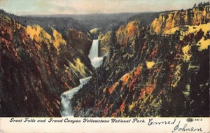 Postkarte WY: Great Falls & Grand Canyon, Yellowstone, DB verschickt 1909 - Bild 1 von 2