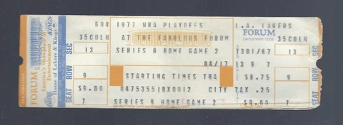 VINTAGE 1977 NBA TRAILBLAZERS @ LOS ANGELES LAKERS FULL PLAYOFF TICKET GAME #2 Cover