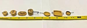 OLD TAN PAINTED METAL MINIATURE DOLL HOUSE KITCHEN POTS PANS LOT 1:12 CUTE ! - Picture 1 of 17