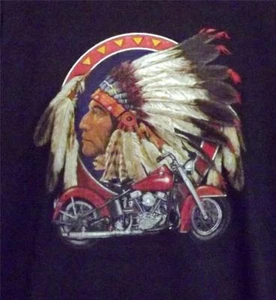 MOTORCYCLE W/ INDIAN HEAD NAVY SHORT SLEEVE TEE SHIRT SIZES SMALL -3XL - Picture 1 of 6