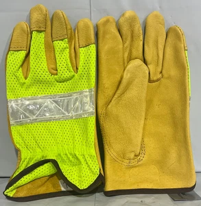 Durable Unlined Mesh Back Pigskin Leather Construction Roping Safety Work Gloves - Picture 1 of 5