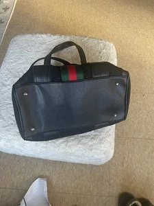 Gucci Black Leather Tote Bag with Green and Red Stripe - Picture 1 of 7