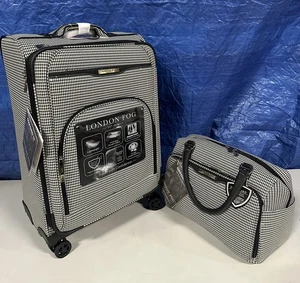 London Fog Oxford III 2 Piece Set (Cabin Bag & 25" Spinner), Black & White - Picture 1 of 10
