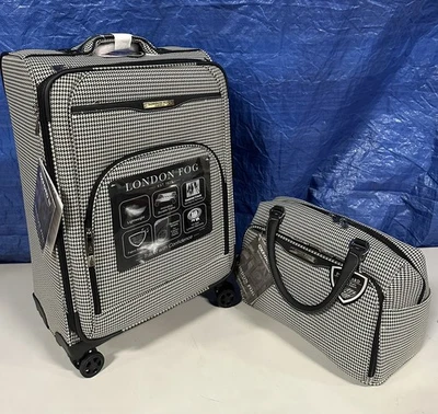 London Fog Oxford III 2 Piece Set (Cabin Bag & 25" Spinner), Black & White - Image 1 of 4