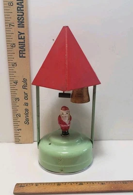 Lámpara vintage de metal navideño con timbre de campana de Papá Noel juguete a batería como está Foto 1 de 4