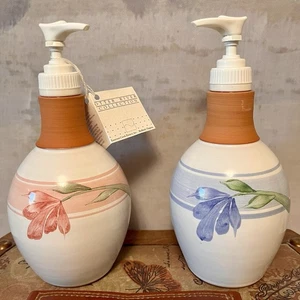 Emerson Creek Pottery VTG Floral Pump Dispenser SET Otter River Collection 1990s - Picture 1 of 9