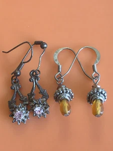 Vintage Edelstein Perlen Ohrhänger Konvolut Kunsthandwerk durchbrochenes Design - Bild 1 von 5